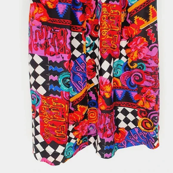 VTG 90s Carole Little Sport Silk Colorful Abstract Maximalism Midi Skirt Size 6 - Picture 6 of 8